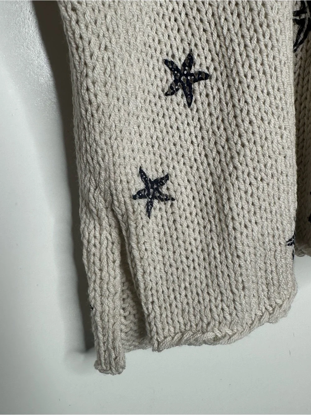 Wooden Ships Mini Starfish Knit V-Neck Sweater Cream Blue Size S/M - Picture 7 of 11